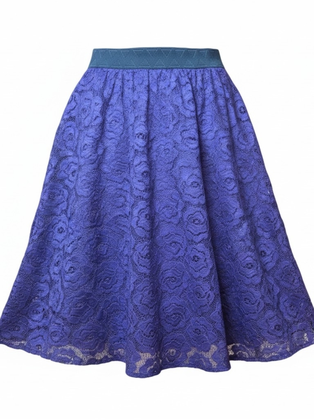 LULAROE | Lined Lola Skirt Purple Lace Floral Midi A-Line‎ Elastic Waist | XXS